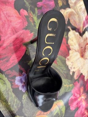 Gucci Black Patent Leather Open-Toe Stiletto Mule